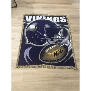 Vintage Minnesota Vikings NFL Knit Throw Blanket Fringe Tapestry Small 41"x53"
